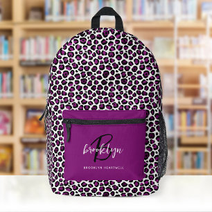 Purple Leopard Print Monogram Name Back to School Printed Backpack
