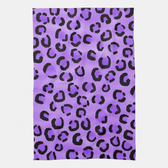 Purple Leopard Print Pattern. Tea Towel (Vertical)