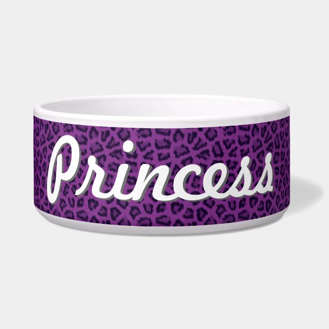 Purple Leopard Print Pet Bowl - Customised (Front)