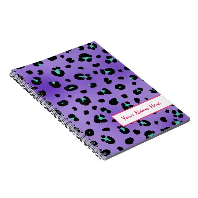Purple Leopard Spiral Personalised Notebook (Right Side)
