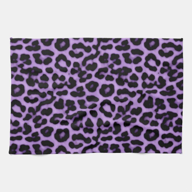 Purple Leopard Spots Print Pattern Tea Towel (Horizontal)