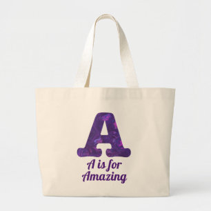 Purple Letter A is for Amazing Reusable Large Tote Bag