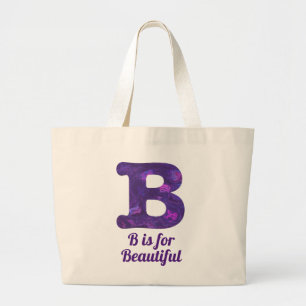 Purple Letter B is for Beautiful Monogram Large Tote Bag