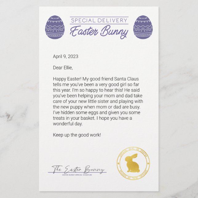 Purple Letter From The Easter Bunny (Front)