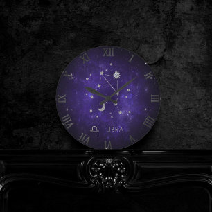 Purple Libra Zodiac Cosmic Astrology Horoscope Round Clock