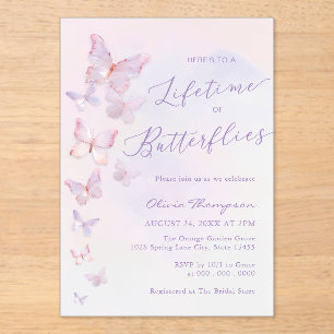 Purple Life Time of Butterflies Bridal Shower Acrylic Invitations