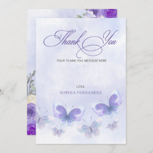 Purple Lifetime of Butterflies Bridal Shower Thank You Card