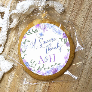Purple & Light Blue Floral Wreath Wedding Monogram Classic Round Sticker