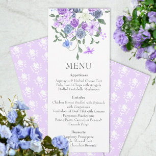 Purple Light Blue Rose Bouquet Dinner Menu Invitation