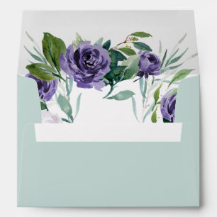 Purple Light Mint Green Watercolor Floral Wedding Envelope