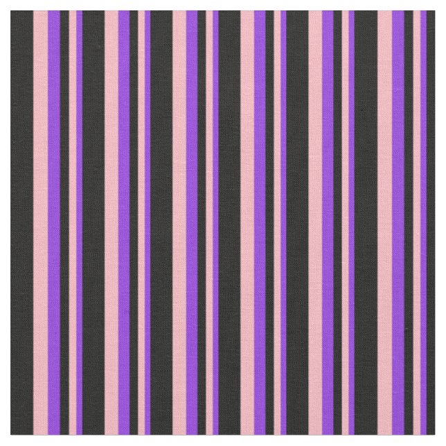 Purple, Light Pink & Black Coloured Stripes Fabric (Close Up)