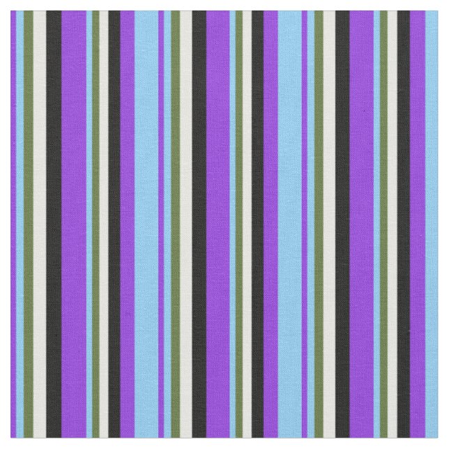 Purple, Light Sky Blue, Green, Mint Cream & Black Fabric (Close Up)