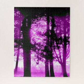 Purple Light with Silhouette Trees Jigsaw Puzzle