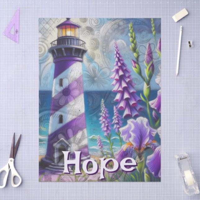 Purple Lighthouse Floral Personalised Decoupage Tissue Paper (Craft)