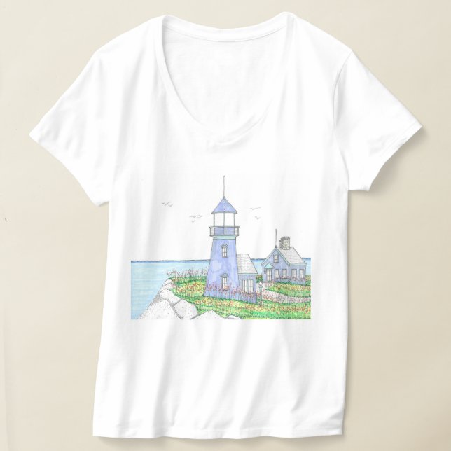 Purple Lighthouse Vneck Tshirt Light Lavender (Laydown)