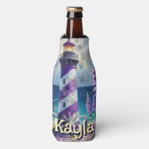 Purple Lighthouse w/Foxglove & Iris Personalised Bottle Cooler