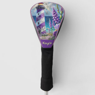 Purple Lighthouse w/Foxglove & Iris Personalised Golf Head Cover