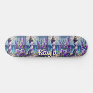 Purple Lighthouse w/Foxglove & Iris Personalised Skateboard