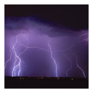Purple Lightning in a Night Desert Thunder Storm Photo Print