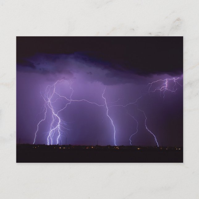 Purple Lightning in a Night Desert Thunder Storm Postcard (Front)