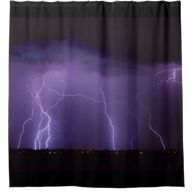Purple Lightning in a Night Desert Thunder Storm Shower Curtain (Front)