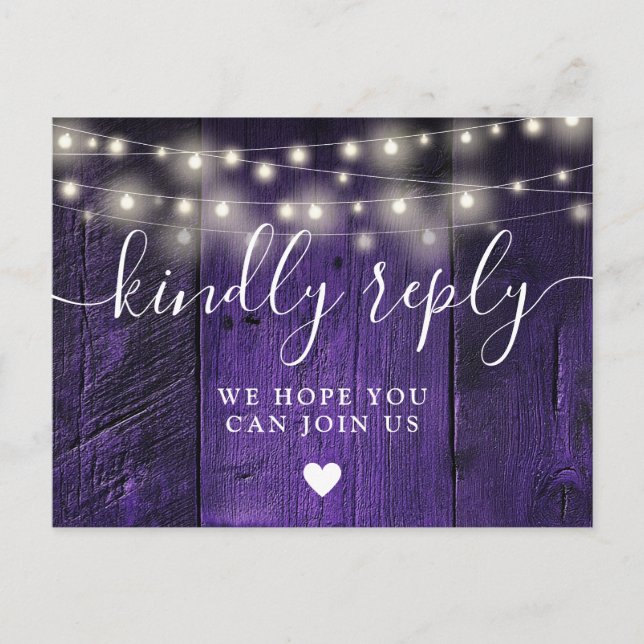 Purple Lights Wood Song Request RSVP Postcard (Front)