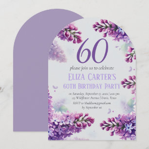 Purple Lilac 60th Floral Elegant Birthday Invitation