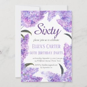 Purple Lilac 60th Floral Elegant Birthday Invitation