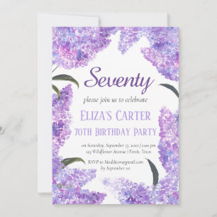 Purple Lilac 70th Seventy Floral Elegant Birthday Invitation