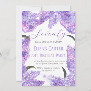 Purple Lilac 70th Seventy Floral Elegant Birthday Invitation