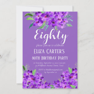 Purple Lilac 80th Eighty Floral Elegant Birthday Invitation
