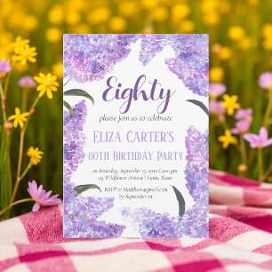 Purple Lilac 80th Eighty Floral Elegant Birthday Invitation