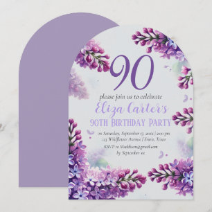 Purple Lilac 90th Floral Elegant Birthday Invitation