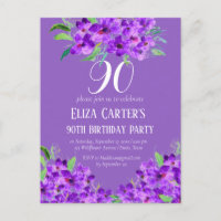 Purple Lilac 90th Ninety Floral Elegant Birthday