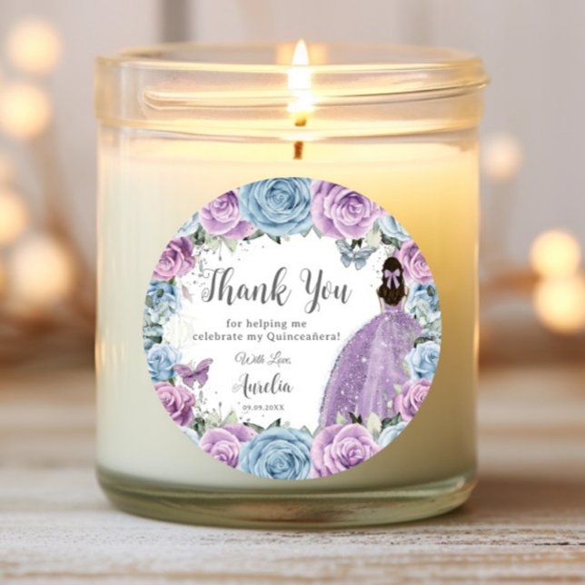 Purple Lilac Baby Blue Floral Dress Quinceañera Classic Round Sticker (Creator Uploaded)