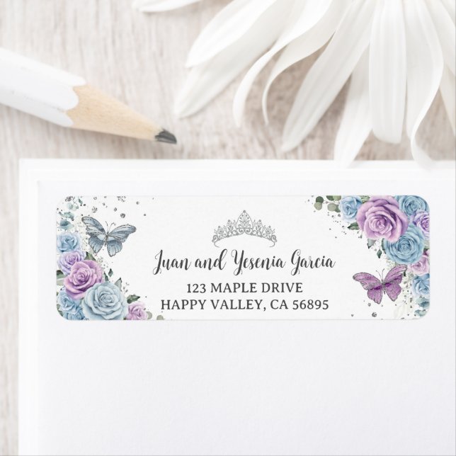 Purple Lilac Baby Blue Roses Floral Return Address (Insitu)