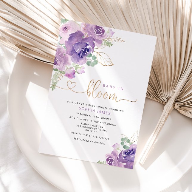 Purple lilac baby in bloom baby shower invitation (Creator Uploaded)