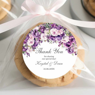 Purple Lilac Blush Floral Wedding Round Sticker