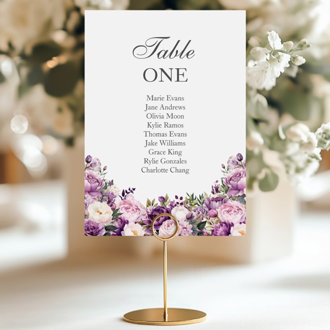 Purple Lilac Blush Floral Wedding Seating Table Number (Creator Uploaded)