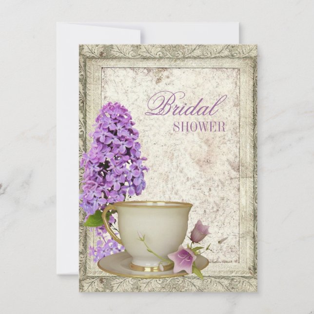 purple lilac Bridal Shower Tea Party Invitation (Front)