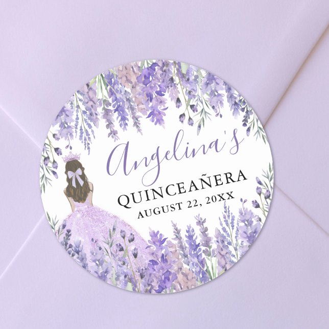 Purple Lilac Crown Floral Quinceanera Classic Round Sticker (Purple Lilac Crown Floral Quinceanera Classic Round Sticker )