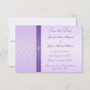 Purple Lilac Damask Save the Date Announcement