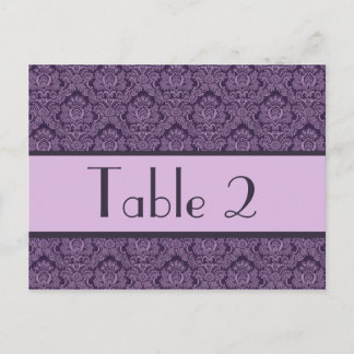 Purple & Lilac Damask Wedding Table Number Card