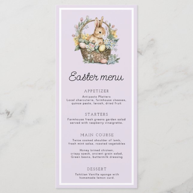Purple Lilac Easter Bunny Menu (Front)