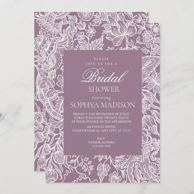Purple Lilac Elegant Line Art Wildflower Invitation (Front/Back)