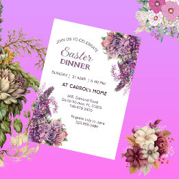 Purple Lilac Flora Rustic Rose Easter Dinner Party Invitation