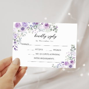 Purple Lilac Floral Bohemian Wedding RSVP Cards