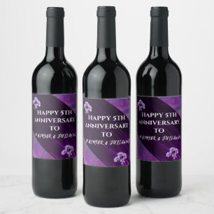 Purple Lilac Floral Boho Modern Chic Anniversary Wine Label