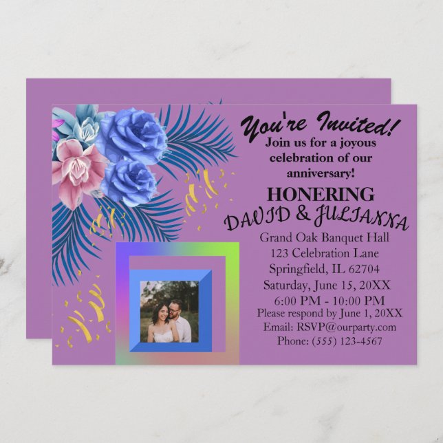 Purple Lilac Floral Boho Modern Trendy Invitation (Front/Back)