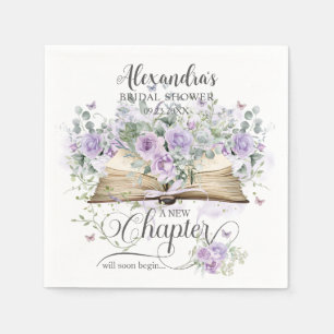 Purple Lilac Floral Book New Chapter Bridal Shower Napkin